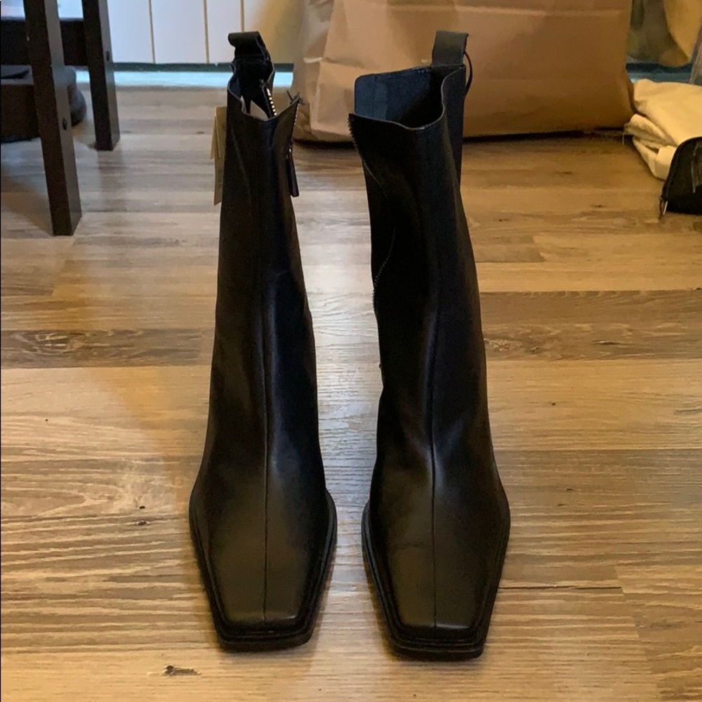 Zara Size 11 black square toe heeled boots